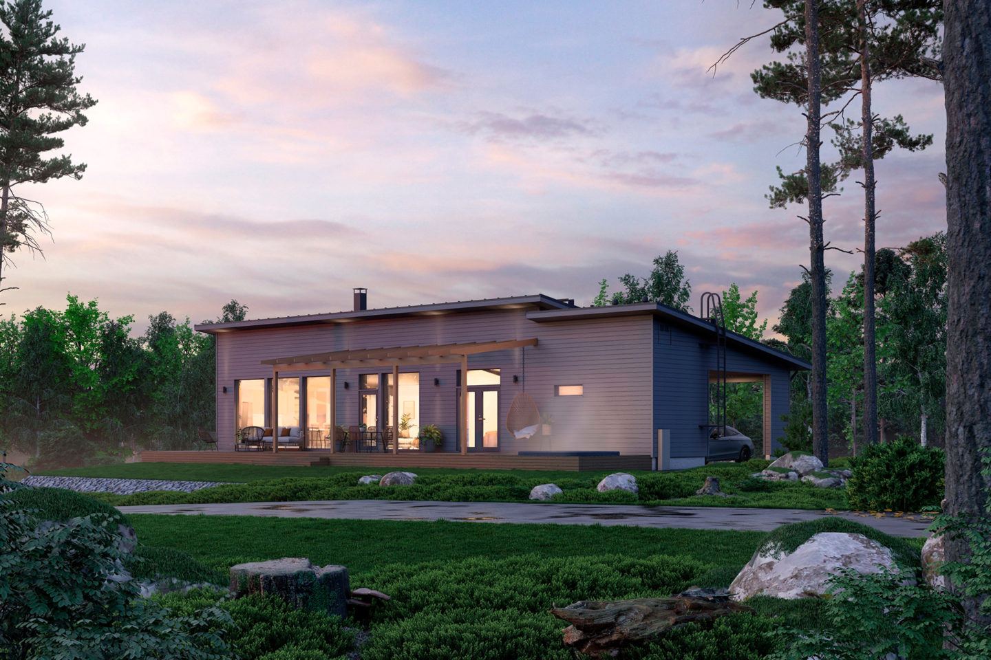 Designtalo Villa Kungen takapihalta